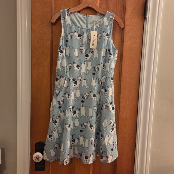 LA Soul Women's Sleeveless A-Line Dress Blue All Over Cute Cat Print Sz S, NWT! - Picture 5 of 12